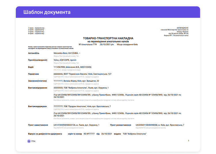 еТТН на переміщення алкогольних напоїв